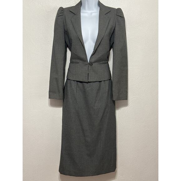 VTG Jean Nicole Corpcore Midi Skirt Set 5/6 Grey Preppy Classic Preppy RL Vibes - Picture 7 of 16